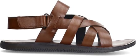 Manfield - Heren - Leren gevlochten cognac slippers - Maat 44