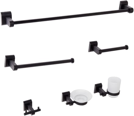 TALARA - 6-delige badkamer hardware set - Zwart - Aluminium