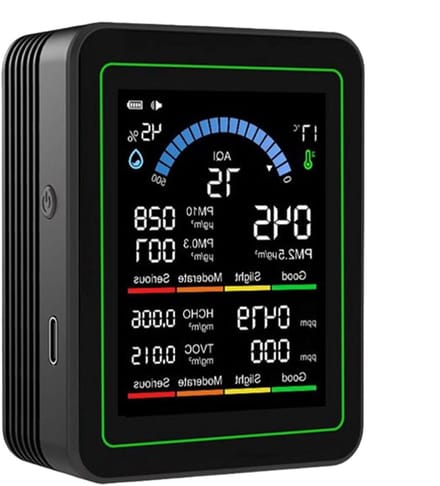 Luchtkwaliteit Detector - Sensor Apparaat - Binnenlucht Testen - Datagestuurde Oplossingen - Compact Ontwerp - Zwart