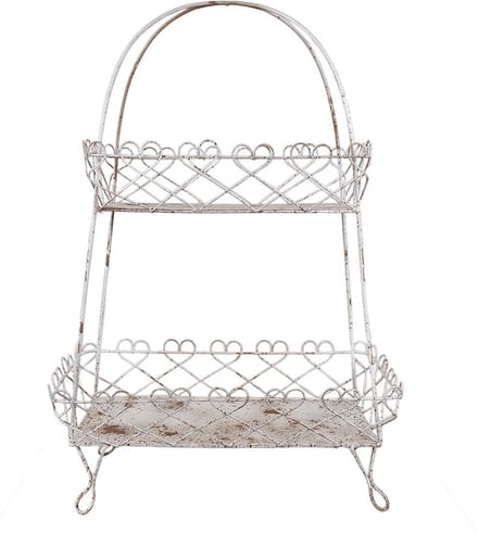 Clayre & Eef Etagère 2 laags 47x24x66 cm Wit Bruin Metaal