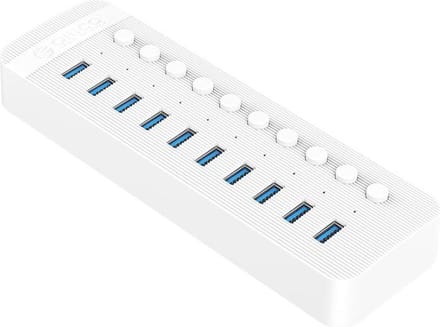 ORICO USB 3.0 hub met 10 poorten - BC 1.2 - aan/uit schakelaars - 48W - wit