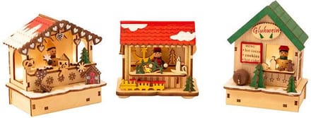 Small Foot - Houten Decoratie Kerstmarkt met Lampjes, Set van 3