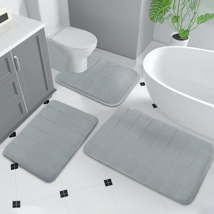 Zachte en Absorberende Badmat Set van 3 - Antislip, Wasbaar en Sneldrogend voor Douche, Toilet en Bad (Lichtgrijs)