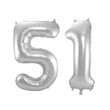 Folieballon 51 jaar - Zilver - 86 cm