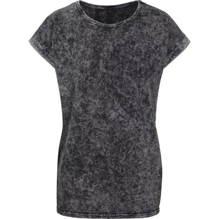 Build Your Brand - Acid Washed Extended Shoulder Dames T-shirt - Darkgrey White maat L