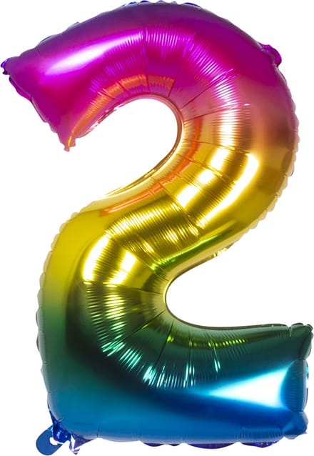 Boland - Folieballon '2' regenboog (86 cm) 2 - Multi - Cijfer ballon