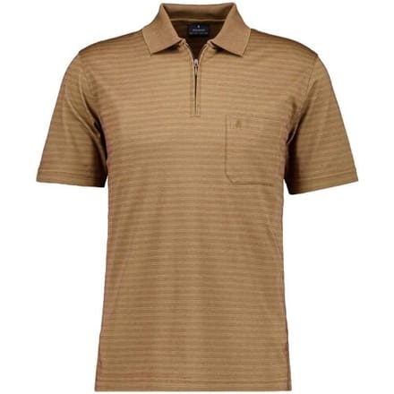 Ragman Polo Softknit Fine Duo Line Zip Collar Chestnut / male