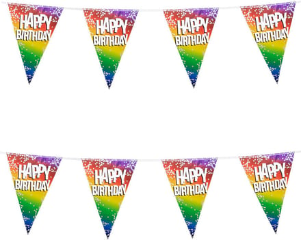 2x Stuks Boland PE vlaggenlijn - 6m - Happy birthday - Regenboog