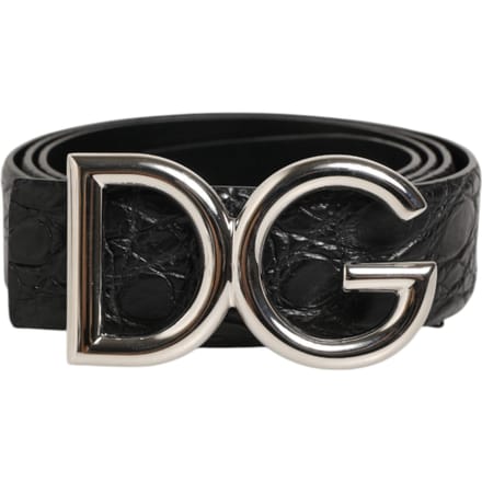 Dolce & Gabbana Zwarte Exotische Leren DG Logo Gesp Riem