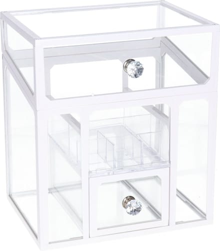 Make-up organizer/opberger 6-vaks met deksel 18 x 13 cm van glas - Make-up houder