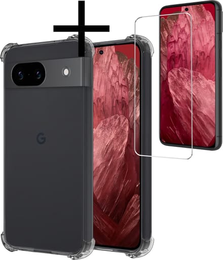 Hoesje - Met Screenprotector - Geschikt voor Google Pixel 8a - Sterk & Shockproof - Siliconen Case - Back Cover - Telefoon Hoes - Shock Proof - Transparant