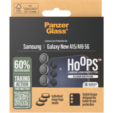 PanzerGlass Screenprotector geschikt voor Samsung Galaxy A16 Glazen | PanzerGlass Hoops Camera Lens Protector - Case Friendly