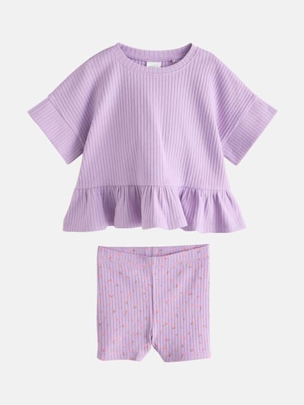 Next - Meisjes - Set van geribbelde top met korte mouwen en short - Paars