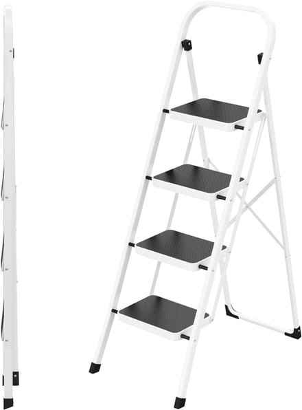 Huishoudtrap 4 Treden - Keukentrap - Inklapbaar - Antislip - Extra Stevig - Wit