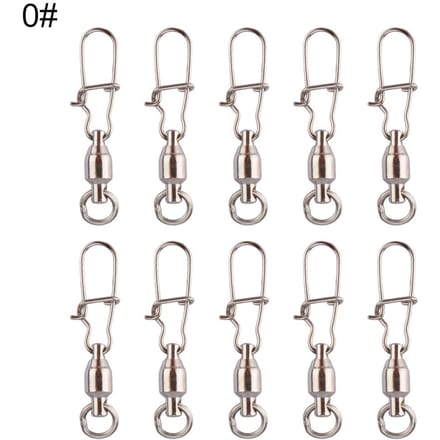 10 Pièces Connecteur de Pêche en Acier Inoxydable Émerillon Roulant à Roulement à Billes avec Épingles à Agrafe 0#* gray