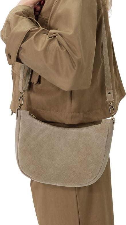 Manfield - Beige suède schoudertas