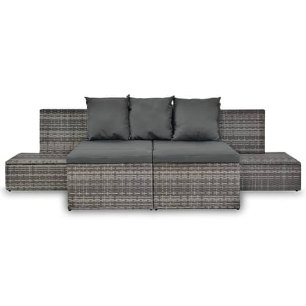 vidaXL - 4-delige - Loungeset - met - kussens - poly - rattan - grijs