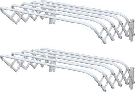 MSV Uitschuifbaar wasgoedrekje/droogrek - 2x - 5m waslijn - Ophangbaar aan muur - wit - 100 cm