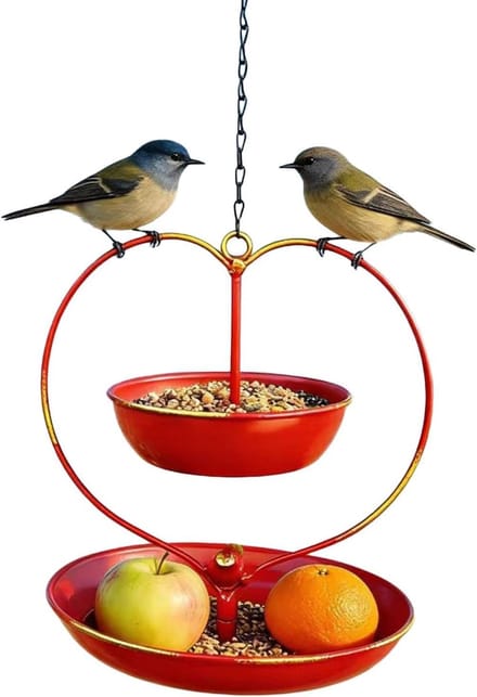 Vogelbad Tuin - Voederplateau Vogels - Vogels Voeren - Dubbellaags Ontwerp - 20x20x25 cm - Rood