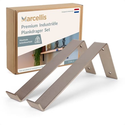 Marcellis - 2x Industriële plankdrager - Voor plank 25cm + schroefset - roestvrij staal - T3