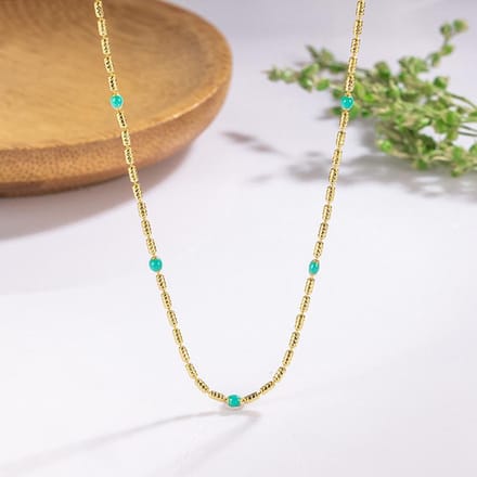 Collier mode polyvalent pour femme chaîne à perles vertes d'été beige