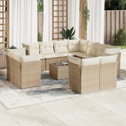 vidaXL - 12-delige - Loungeset - met - kussens - poly - rattan - beige