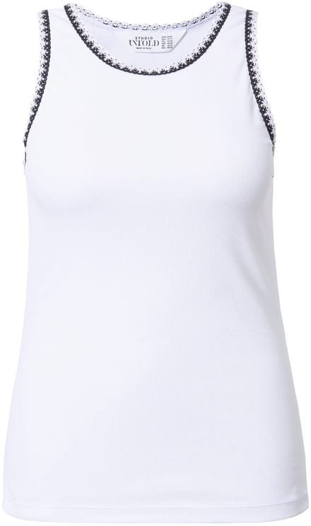 Studio Untold - Dames - Ribtop slim shape gehaakte randjes - Sneeuwwit - Maat 46+