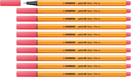 STABILO point 88 - Premium Fineliner - Fine 0,4 mm – Neon Rood – Doos 10 stuks