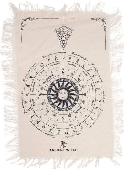 Ancient Witch Pendulum Divination Cloth - Sun Face - Natural & Black