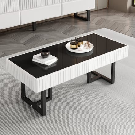 PHOEBE CAT Salontafel - Hoogglans tafelblad - 110 x 50.5 x 41 cm - Zwart + Wit