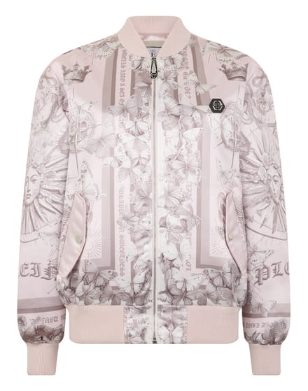 Oversized Satin Bomber Butterfly Tattoo