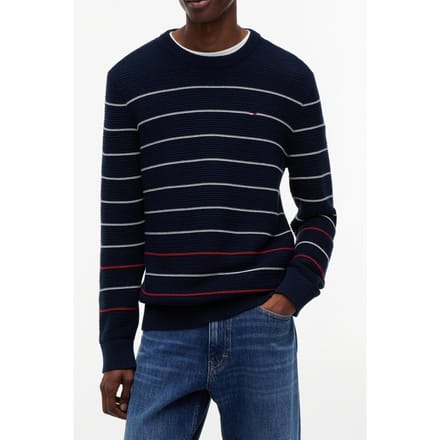 Tommy Hilfiger Slim Stripe Sweater Dark Night Navy Stripe Größe: M | Pullover Outlet | Herren | Schwarz