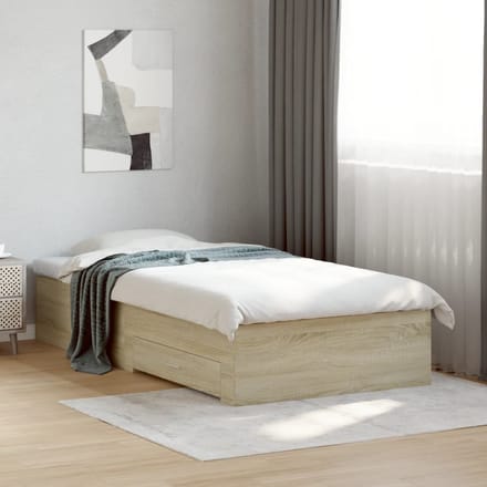 vidaXL - Bedframe - met - lades - bewerkt - hout - sonoma - eikenkleurig - 75x190 - cm