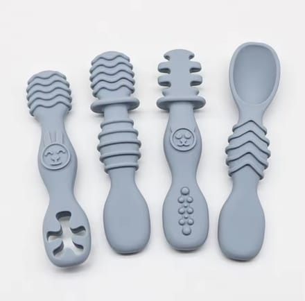 KimDo - Baby Bestek Siliconen - 4 stuks - Blauw - Lepeltjes - Sensorisch - BPA vrij