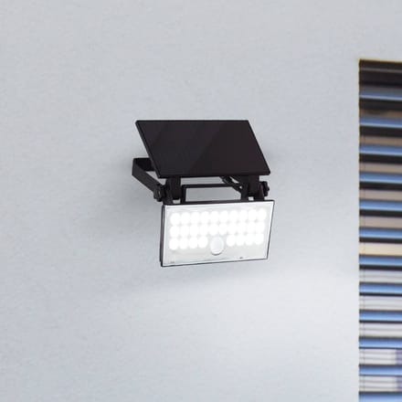 Brilliant Luton - Buiten wandlamp - LED 6W - Solar - 1000 lm - 4100K - Draaibaar - Sensor - IP65 - Zwart