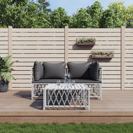 vidaXL - 3-delige - Loungeset - met - kussens - staal - wit