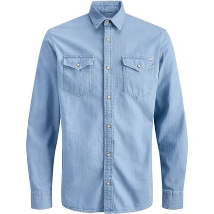 JACK&JONES Heren Overhemd Langarm Effen Knoopsluiting Kentkraag Denimlook