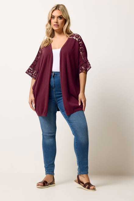 Yours Bordeauxrode Kimono Met Gehaakte Mouwen Size 58-60