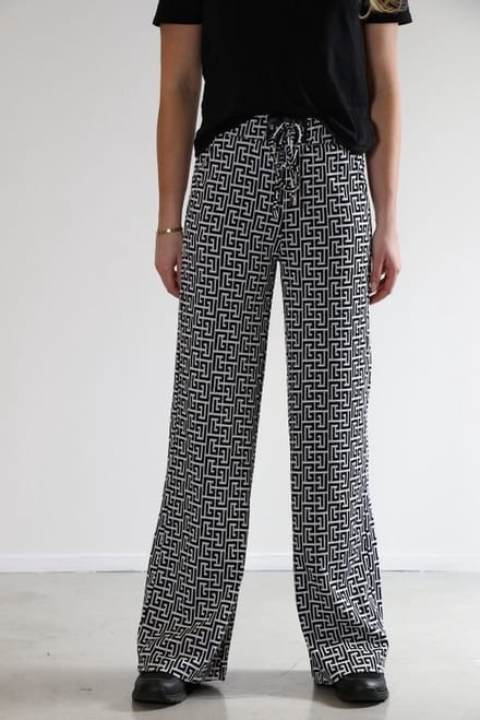 New Star dames broek - broek wijd model - Dorian - zwart/wit print - L32 - maat 40/32