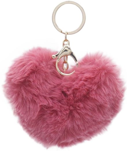 Roze sleutelhanger - Fluffy, hartje - 10 Centimeter - Tashanger - Damesdingetjes