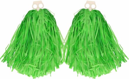 Cheerballs/pompoms - 2x - groen - met franjes en ring handgreep - 28 cm