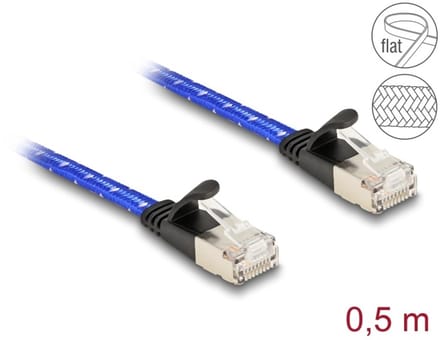 Delock RJ45 flat network cable with braided coating Cat.6A U/FTP 0.5 m blue