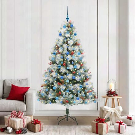 vidaXL - Kunstkerstboom - Groen - en - wit - 210 - cm - PVC - en - Metaal - en - Plastic
