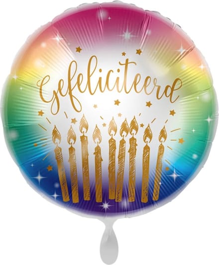 Everloon - Folieballon - Gefeliciteerd Kleurrijk Kaarsjes - Rond - 43cm