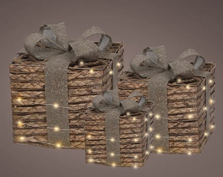 Cadeauset met jute en LED-verlichting – 3 stuks met timer, 30 cm hoog