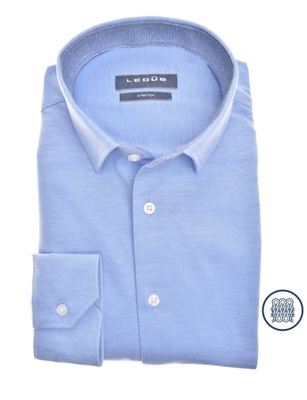 Ledub slim fit overhemd - middenblauw tricot - Strijkvriendelijk - Boordmaat: 43