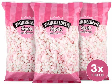 Smikkelbeer - Minimallows – Mini Marshmallows – 3x1 Kilo – Wit & Roze Spekjes