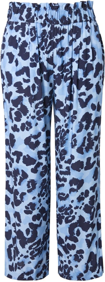 Studio Untold - Dames - Broek wijde pijpen luipaard zoomrand - Lichtblauw - Maat 54+