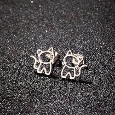 meisje RVS oorknoppen met kat-12mm*11mm-zilver