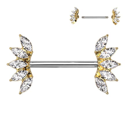 Tepelpiercing 5 Marquise Crystals Fan Ends 1.6x14 - goud - LMPiercings